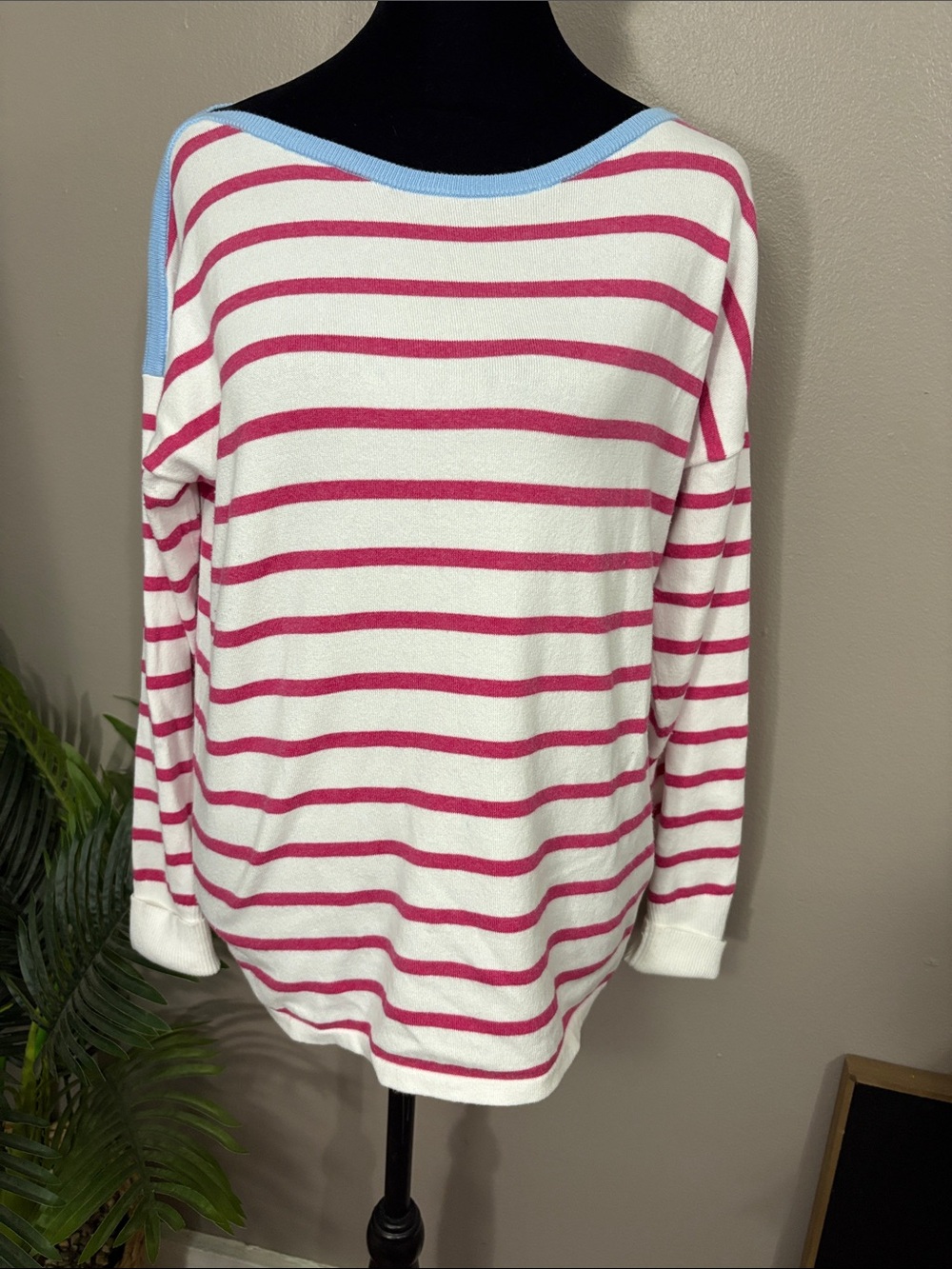 J. McLaughlin Marin Striped Boatneck Women's Sweater in White and Pink women’s M